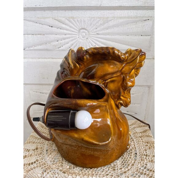 Vintage MCM Horse head TV Lamp/Planter Vase Brown Pottery  Works - Picture 12 of 16